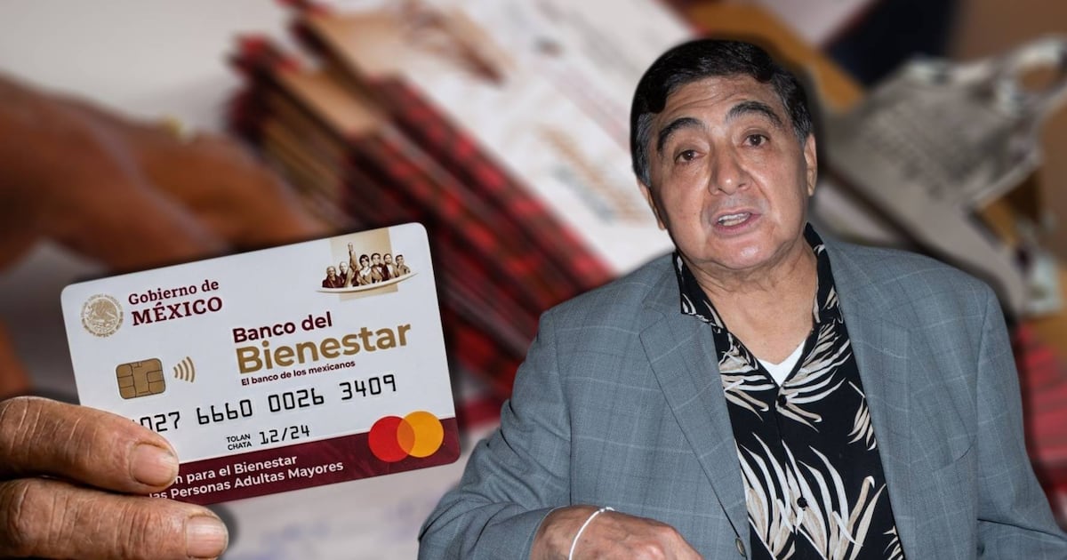 Carlos Bonavides presumio que recibe el apoyo desde 2024, cuando acudio a cobrar la pension al Banco del Bienestar. (Foto: Cuartoscuro/ Imagen generada con IA Gemini)