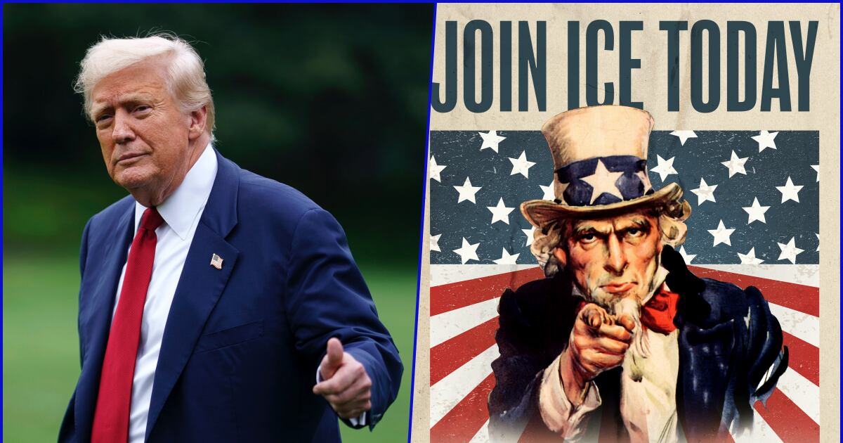 Carteles con imagenes del ‘Tio Sam’ o Trump han cubierto campus universitarios, redes sociales y bolsas de trabajo federales. (Foto: EFE / ICE)