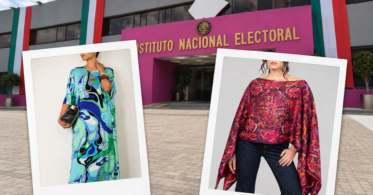 El vestido de Orquidea utilizado por Guadalupe Taddei, es un distintivo de la marca italiana Emilio Pucci. (Foto: Cuartoscuro, catalogo de Editorialist, Palacio de Hierro)
