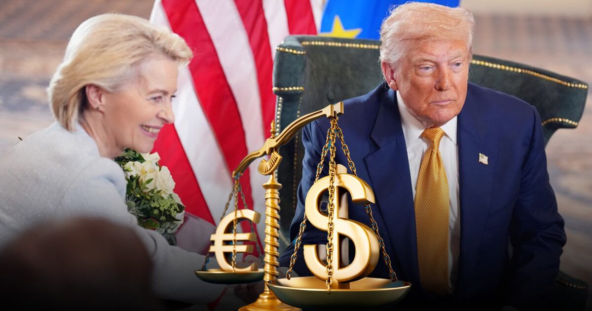 El acuerdo entre Estados Unidos y la Union Europea provoco un debilitamiento del euro frente al dolar. (Fotoarte: El Financiero | Fotografia: Bloomberg)