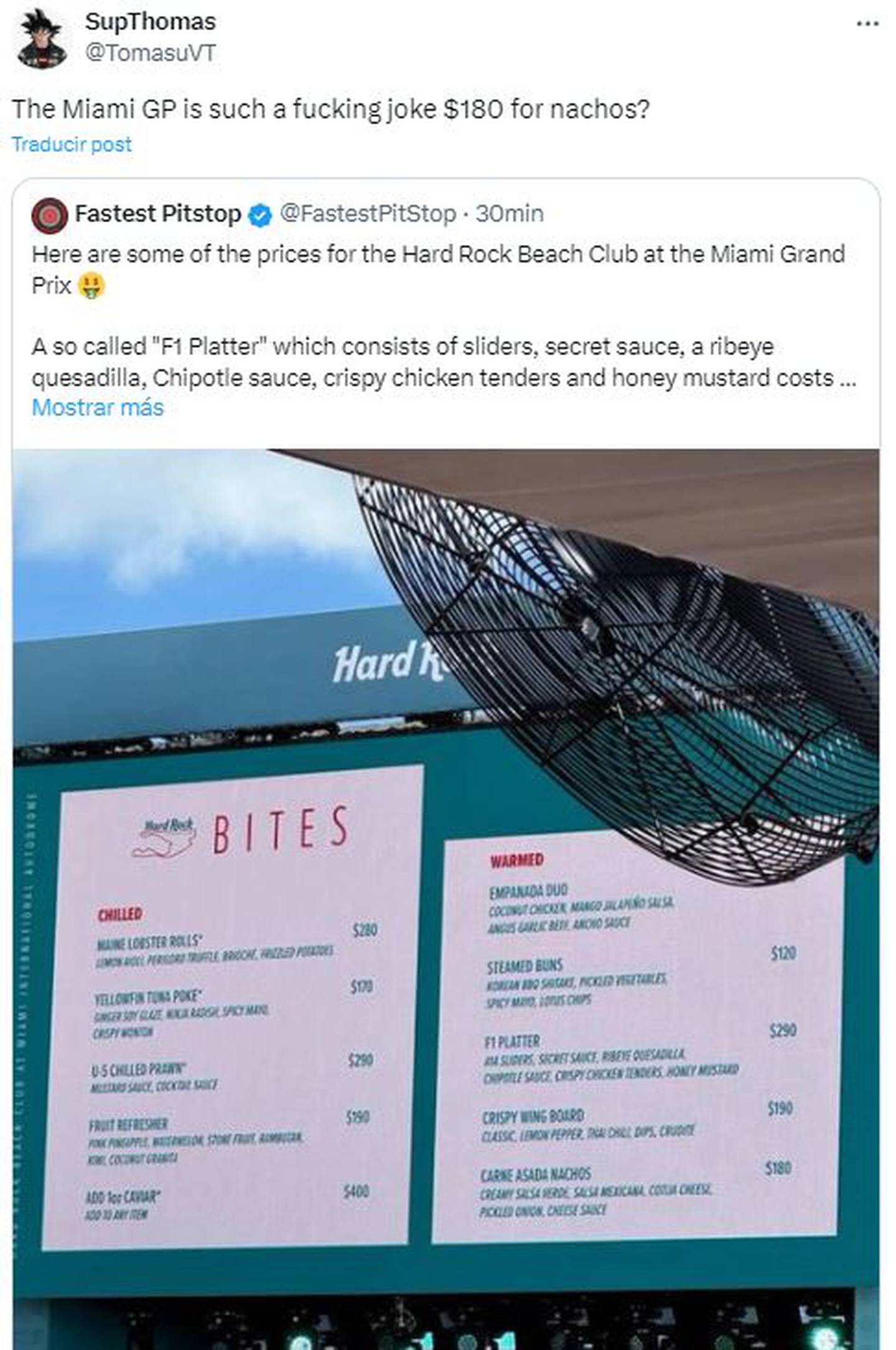 El menú del GP Miami filtrado en redes sociales. (Captura)