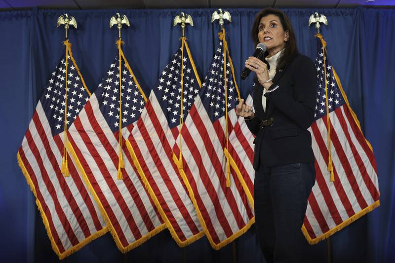 La precandidata presidencial republicana Nikki Haley habla en un evento de campaña el domingo 3 de marzo de 2024, en Portland, Maine. (Foto AP/Reba Saldanha)
