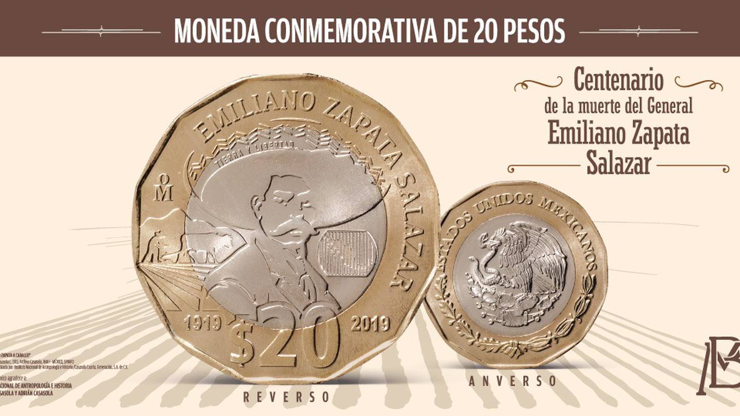 Banxico lanza moneda de 20 pesos conmemorativa al centenario luctuoso de  Emiliano Zapata – El Financiero