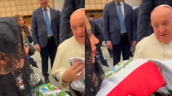 Sandra Cuevas visita al Papa Francisco y le regala una bandera de México (VIDEO)