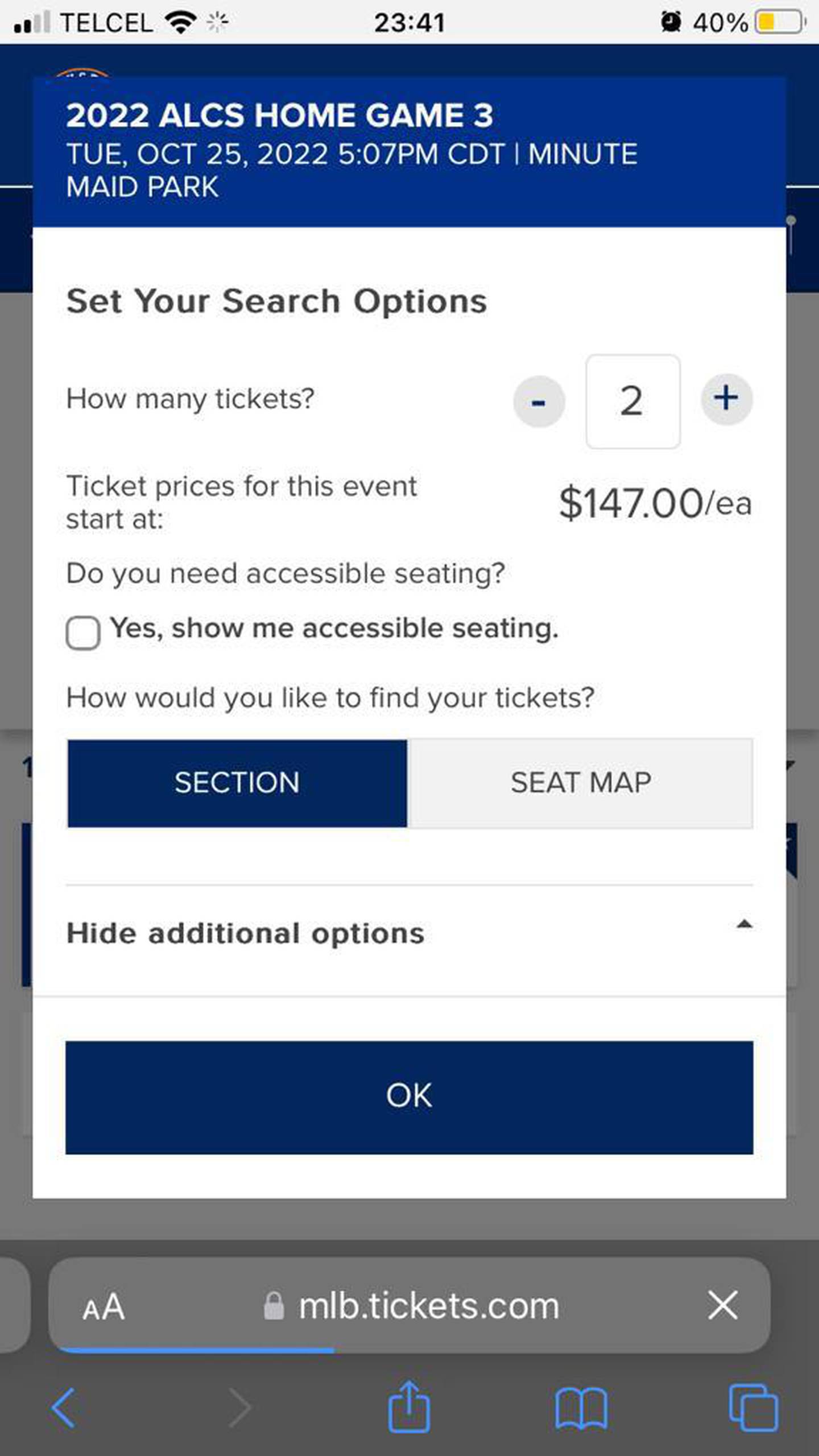 El costo de un boleto de un juego de postemporada en Houston (EU).