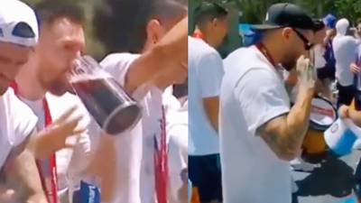 Messi disfruta una cerveza en festejos del Mundial... ¿y Otamendi fuma mariguana? | VIDEO