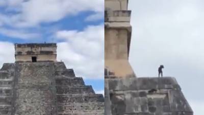 ¿'Lomito’ explorador? Captan a perro en la cima de la pirámide de Chichén Itzá