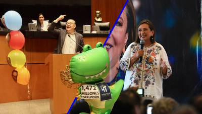 Senadores de Morena arman ‘show’ vs. Xóchitl Gálvez: Revientan globos alusivos a la oposición