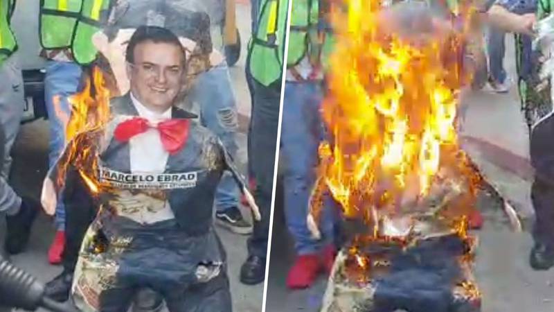 Venezolanos incendiaron piñatas con la cara de Marcelo Ebrard, canciller de México, y Antony Blinken, Secretario de Estado de EU
