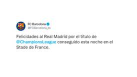 ¡Felicitación del enemigo! Barcelona mandó mensaje al Real Madrid tras su título en París
