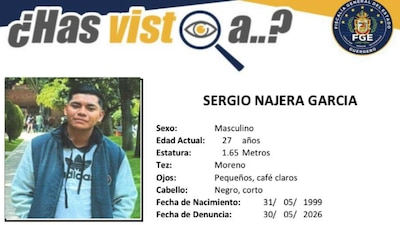 Sergio Nájera García fue visto por +ultima vez el pasado 28 de mayo.