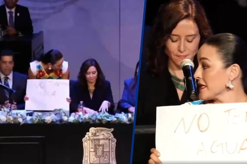 Regidora de Morena interrumpe entrega de llaves a Díaz Ayuso en Aguascalientes: ‘No tenemos agua’