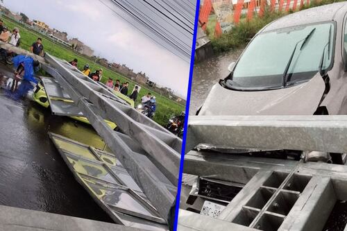 (FOTOS) Cae señalamiento vial en la México-Cuautla y aplasta dos autos; ¿cómo está el tráfico en la zona?