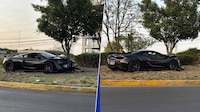 ‘Nomás fue la pintura’: Abandonan McLaren de lujo tras chocarlo contra árbol en Querétaro