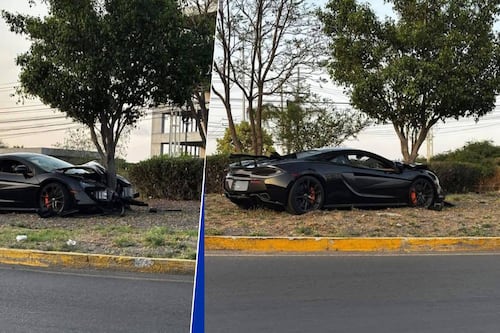 ‘Nomás fue la pintura’: Abandonan McLaren de lujo tras chocarlo contra árbol en Querétaro