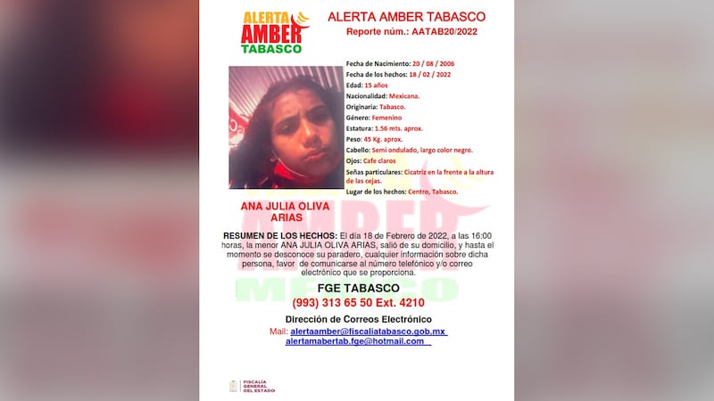 Ana Julia no regresó a casa; Tabasco registra su séptimo feminicidio del año