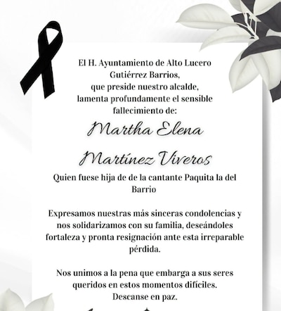 Comunicado sobre la muerte de Martha Elena, hija de Paquita la del Barrio. (Foto: Captura)