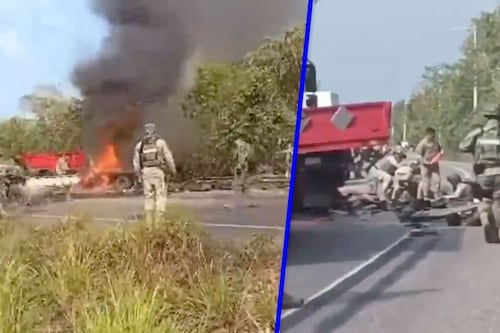 Choque entre camión de carga y convoy militar deja tres soldados muertos y siete heridos en Tabasco