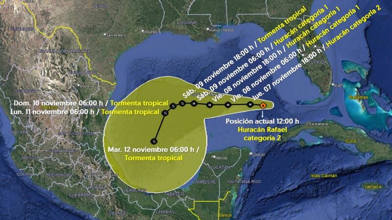 Huracán ‘Rafael’, de categoría 2, cambia de dirección y se acerca a México: ¿Dónde provocará lluvias?
