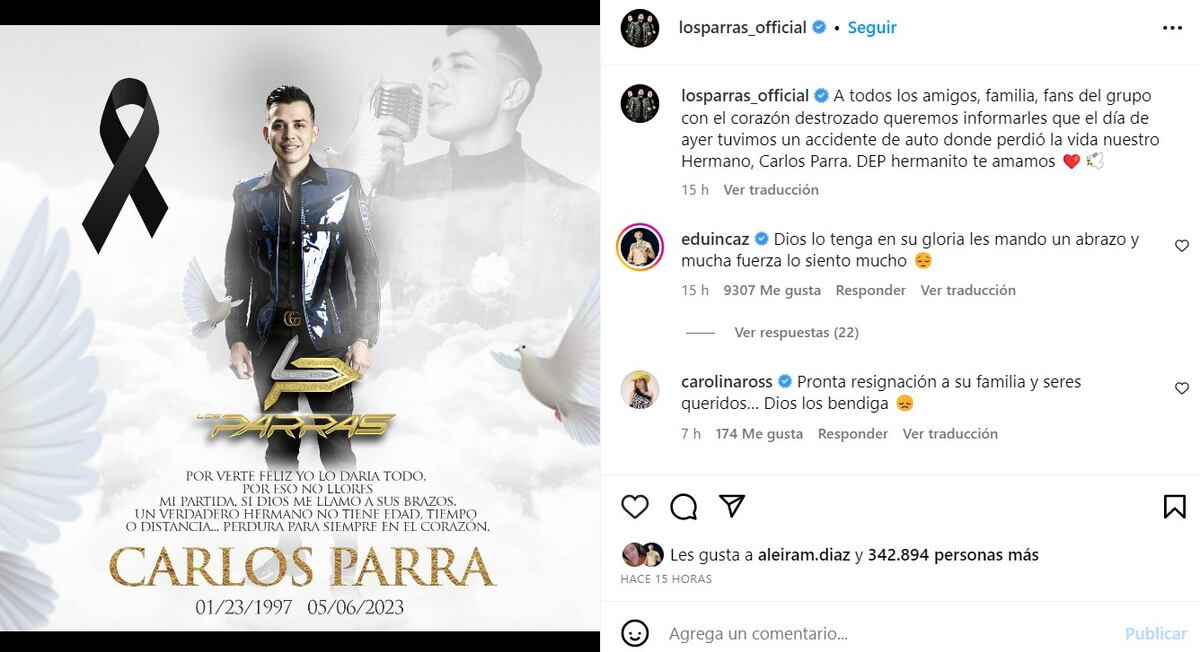 Muere el cantante Carlos Parra a los 26 años: ‘Tuvimos un accidente