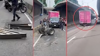 Coladera en mal estado desprende llantas traseras de camión de Liverpool