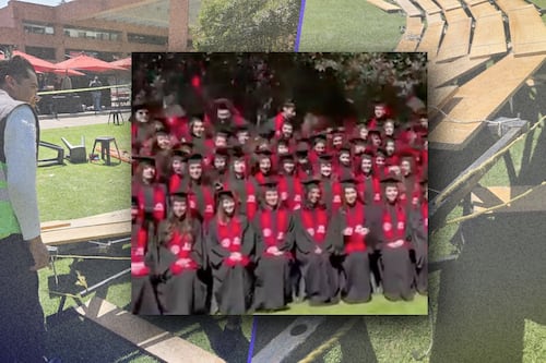 Colapsa estructura en foto de graduación de la Ibero; hay al menos 23 alumnos heridos