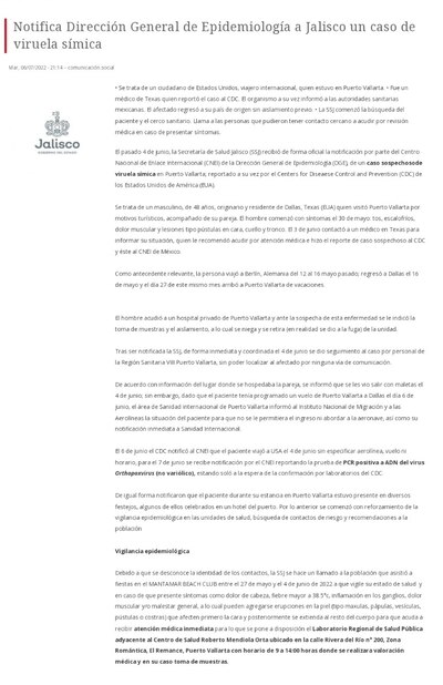 Las autoridades sanitarias de Jalisco alertaron por un caso de viruela del mono, se trata de un hombre proveniente de EU