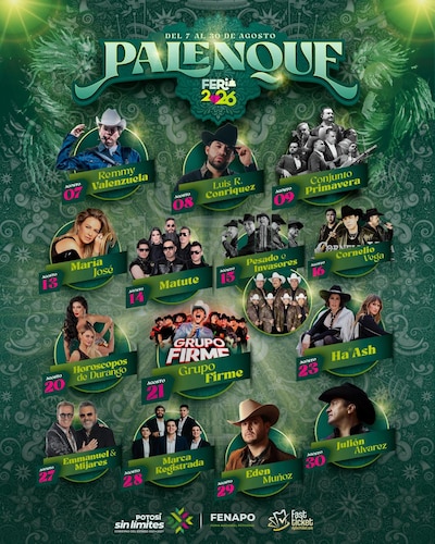 Cartelera de los conciertos del Palenque en la Fenapo 2026. (Foto: Captura)