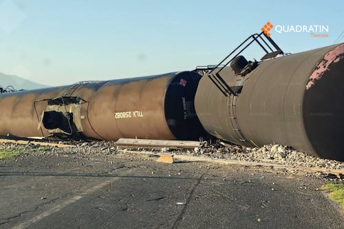 Emergencia ferroviaria en Tlaxcala: Descarrila tren con más de 9 mil litros de material flamable