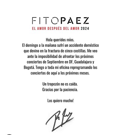 Fito Paez explicó el motivo de la cancelación de su concierto en la CDMX. (Foto: Instagram @fitopaezmusica)