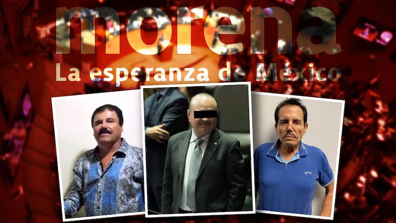 ‘Otra vez juntos’: Morena coloca fotos de Ernesto ‘N’, García Luna, ‘El Mayo’ y ‘El Chapo’ en el Congreso