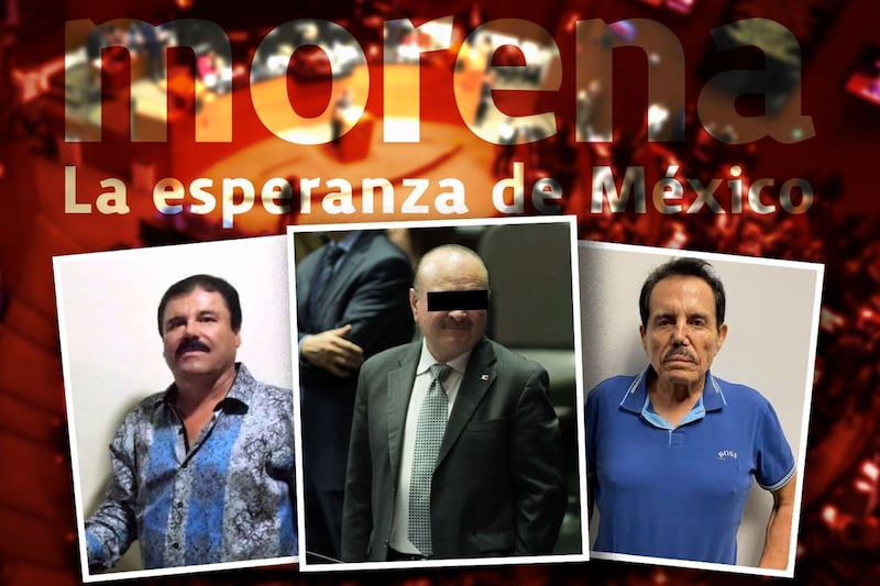 ‘Otra vez juntos’: Morena coloca fotos de Ernesto ‘N’, García Luna, ‘El Mayo’ y ‘El Chapo’ en el Congreso