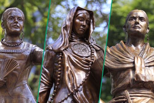 Paseo de las Heroínas: Develan esculturas de Josefa Ortiz, Sor Juana y Margarita Maza