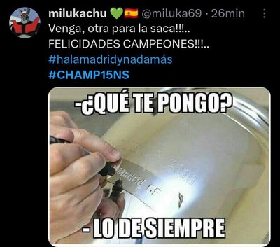 Fans del Real Madrid confiaban en que su equipo sería campeón y obtendría su quinceava 'orejona'. (Captura: Redes sociales)