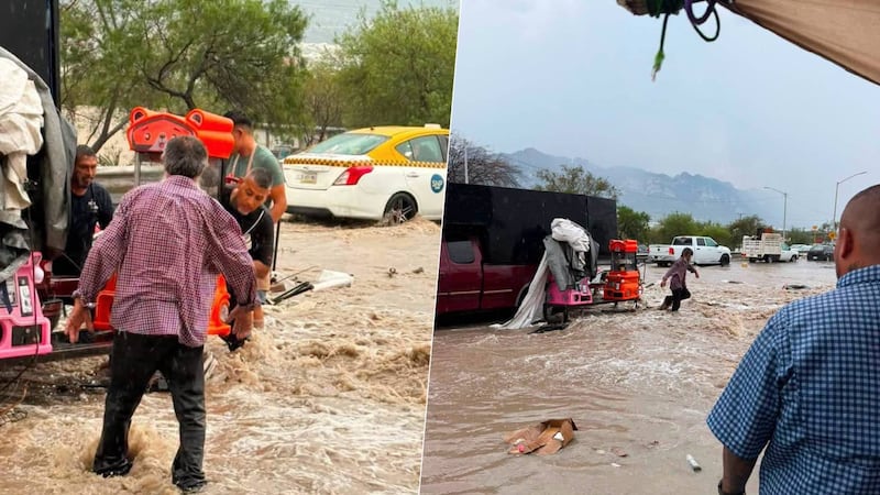 (VIDEO) Corriente arrastra mercado rodante en Nuevo León; tres personas permanecen desaparecidas