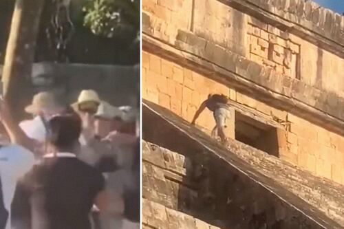 ‘¡Sacrificio, cárcel!’: Turista alemán sube a pirámide de Chichén Itzá y visitantes lo golpean (VIDEO)