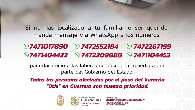 Reportan resultados positivos con el programa de búsqueda de personas implementado tras el paso de “Otis” en Guerrero