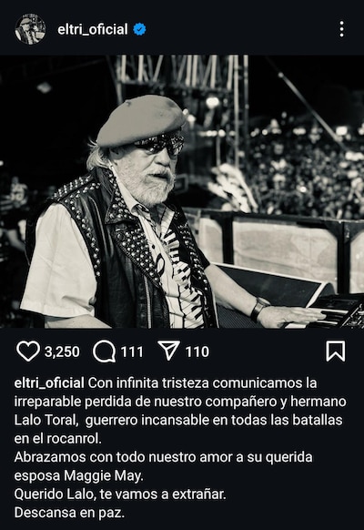 El Tri comunicó la muerte de Lalo Toral. (Foto: Instagram @eltri_oficial)