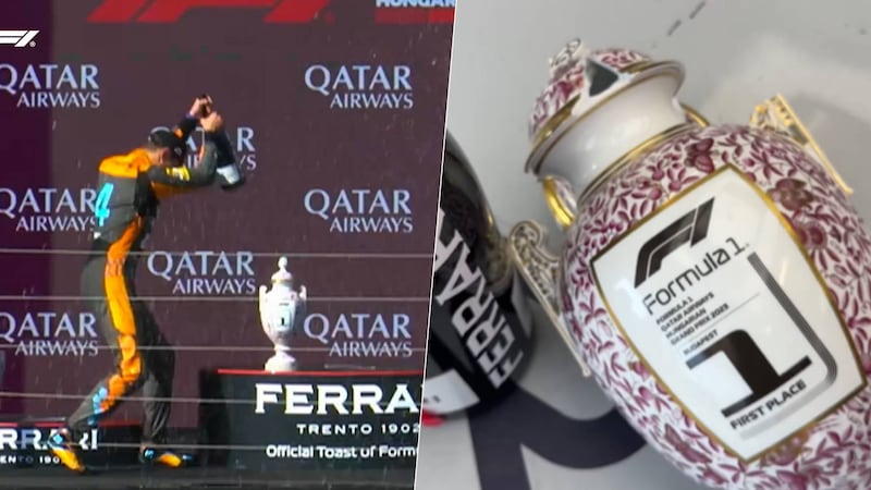 ‘Nothing, just an inchident’: Lando Norris le rompe el trofeo a Max Verstappen en festejo (VIDEO)