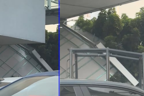 Cae techo de puente peatonal en el AICM: Una automovilista resultó afectada