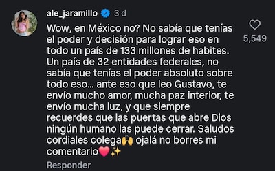 Alejandra Jaramillo respondió a las críticas de Gustavo Adolfo Infante. (Foto: Captura)