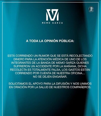 Memo Garza pidió no caer en estafas de personas que piden dinero en nombre de su banda. (Foto: Instagram @memogarzaoficial)