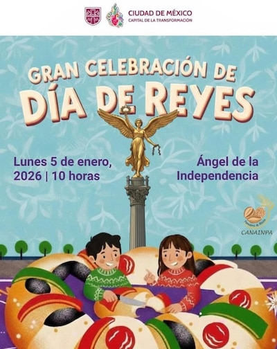 La mega rosca de reyes se parte en el Ángel de la Independencia. (Foto: GOBCDMX)