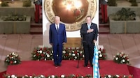 Recibe Giammattei a AMLO en Palacio Nacional de Cultura de Guatemala