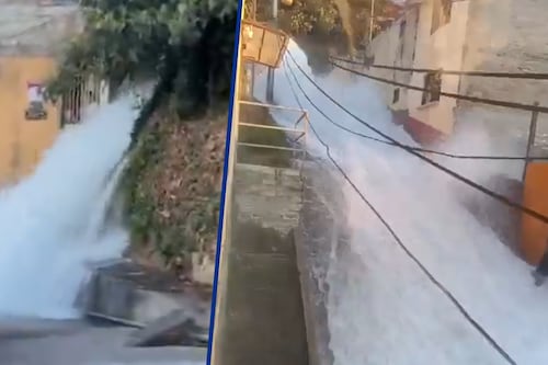 VIDEOS: Megafuga de agua crea ‘cascada’ en calles de Álvaro Obregón e inunda al menos 12 casas