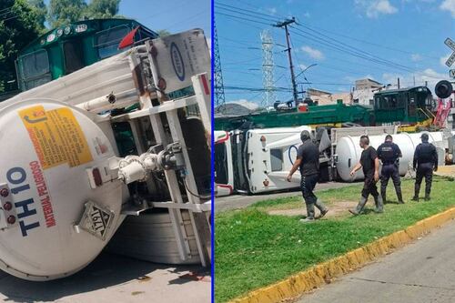 Una pipa choca contra un tren en la vía Morelos; intentaba ganarle el paso