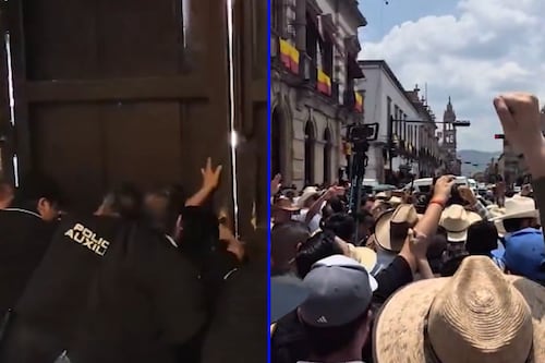 (VIDEOS) Movimiento del Sombrero intenta irrumpir en el Congreso de Michoacán para impedir reforma electoral
