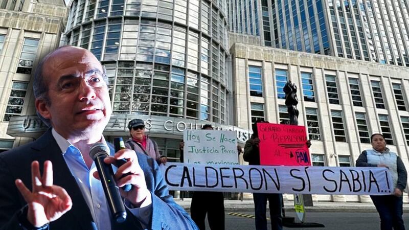 Condena a Genaro García Luna: ‘¡Sigues tú, Felipe Calderón!’, gritan manifestantes afuera de Corte en NY