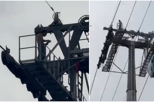Hombre escala torre de la Línea 1 del Cablebús; así fue su rescate a más de 30 metros (VIDEO)
