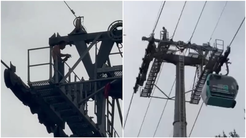 Hombre escala torre de la Línea 1 del Cablebús; así fue su rescate a más de 30 metros (VIDEO)